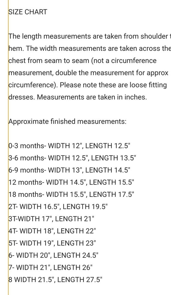 Toddler Dress Size Chart