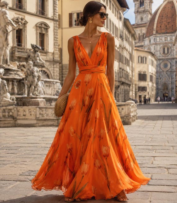orange maxi dress australia Acler Online AU Utterby Maxi Dress, Fanta Orange Satin, V-neck, AU12/US8