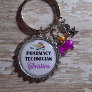 Personalized Pharmacy Technician key chain with charms