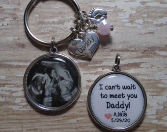 Double side Sonogram photo  key chain with charms for Daddy