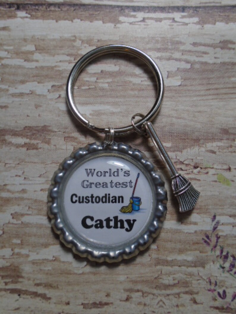 World's Greatest Custodian/janitor Key Chain With Charms Etsy