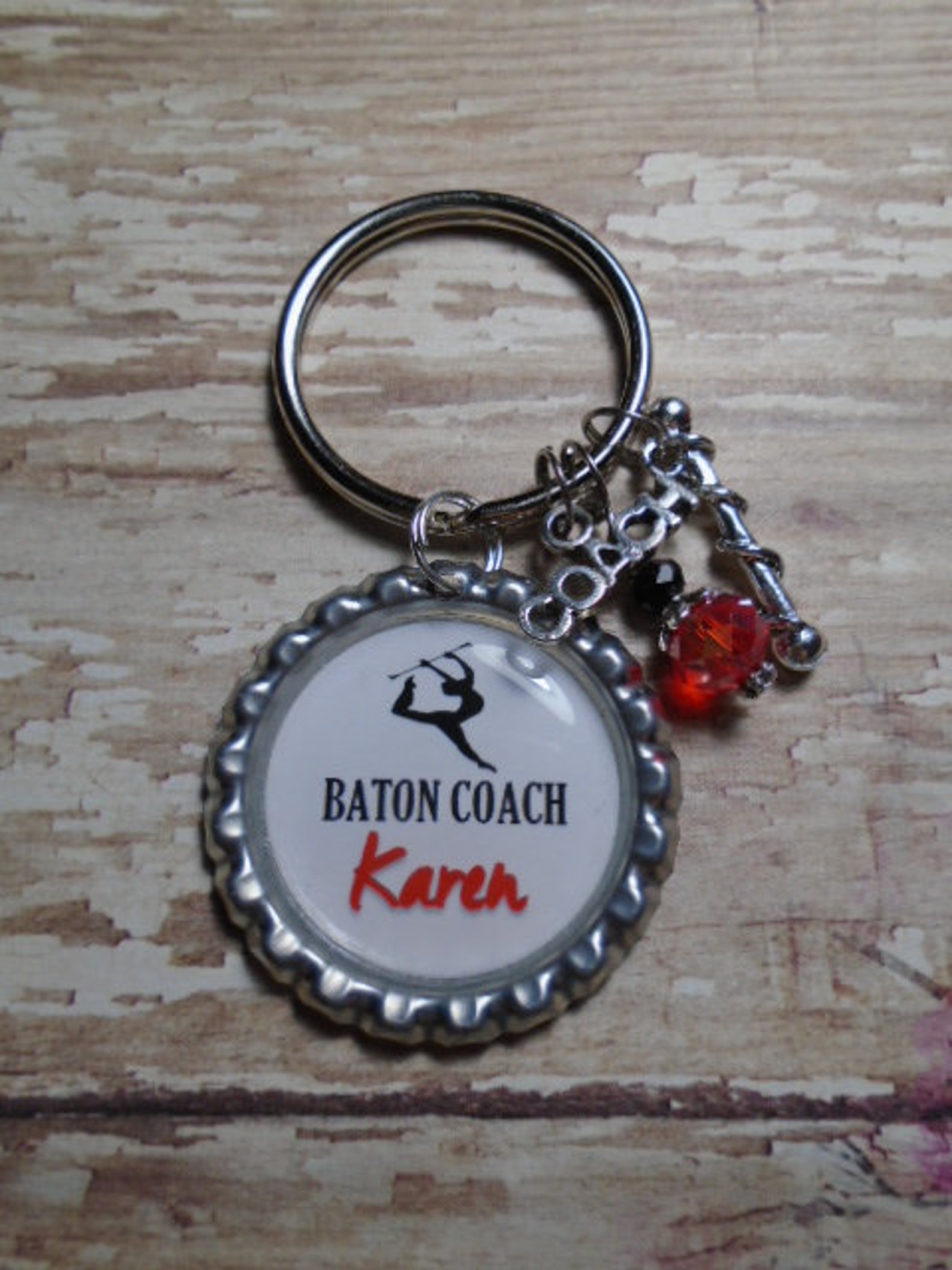 Personalized Baton Coach key chain with charms Etsy