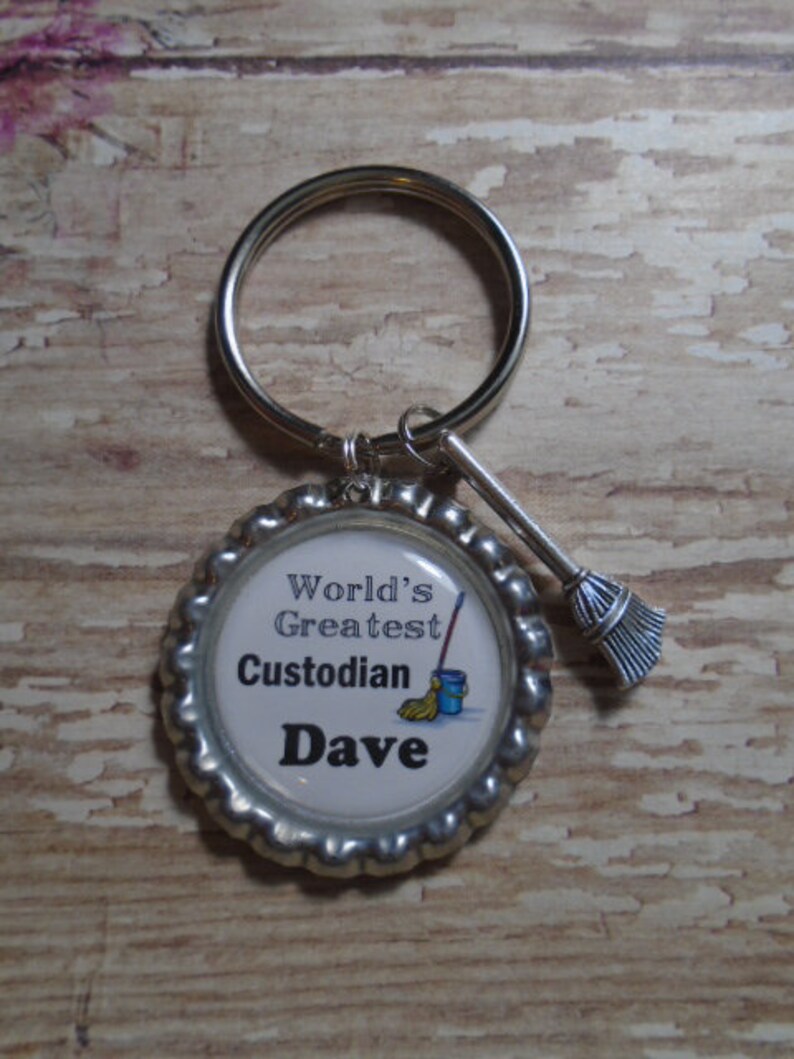 World's Greatest Custodian/janitor Key Chain With Charms Etsy