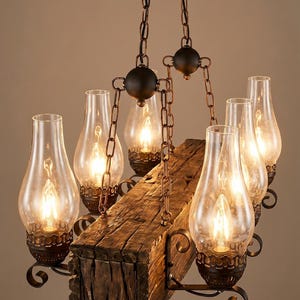 Żyrandol z drewnianymi belkami w stylu wiejskim, rustykalna lampa wisząca ze szkła, lampa sufitowa w stylu vintage, lampa wisząca w stylu chaty