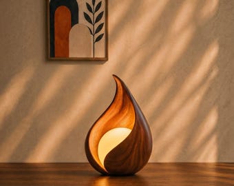 Skulpturale Walnuss-Tischlampe, organisches Tropfen-Licht, gefrostete Kugel-Akzent-Beleuchtung