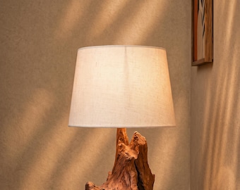 Driftwood Table Lamp, Rustic Natural Wood Accent Light, Coastal Boho Home Decor