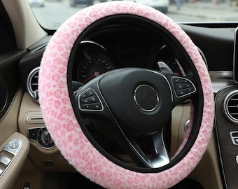 Leopard Print Steering Wheel Cover, Soft Faux Fur Car Steering Wrap