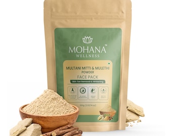 Ansiktsmask för borttagning av solbränna och blekning av huden | Multani Mitti och Mulethi | Naturliga örter | 100 gm