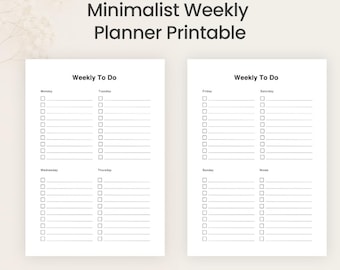 Minimalistischer Wochenplaner | 2-Seiter Aufgaben Checkliste (PDF Download)