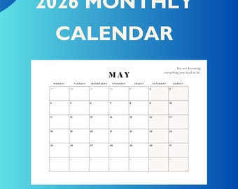 2026 Monatsplaner Printable | Minimalistischer Kalender PDF | Monatlicher Ziel-Tracker | Sofort Download