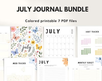 Juli Journal Bundle - DRUCKBARE Journal Seiten - FARBIGE Seiten - Juli Planer - Juli Agenda - Druckbare Planer