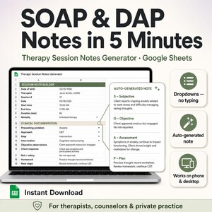 Therapy Session Notes Generator | SOAP DAP Progress Note Template | Google Sheets