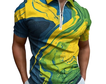 World Cup Brazil. Art. DTG 190gsm Cotton Zip Short Sleeve POLO Shirt for Men(All-Over Printing)