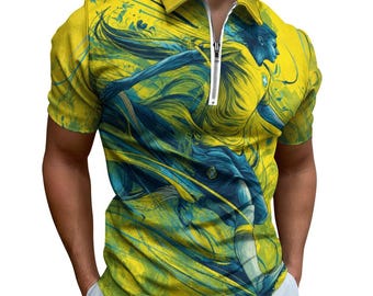 World Cup Brazil. Art. DTG 190gsm Cotton Zip Short Sleeve POLO Shirt for Men(All-Over Printing)