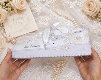 Sneakers Air Force 1 da sposa, scarpe da matrimonio personalizzate, sneakers da sposa personalizzate