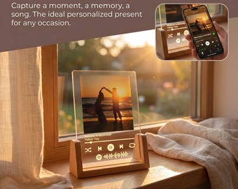 Custom Spotify Plaque – Photo Music Night Light, Wood Stand Gift