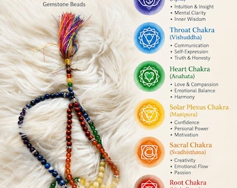 7 Chakra 6mm Mala: Natural Gemstone Beads, Handmade Tassel, Meditation Prayer Necklace