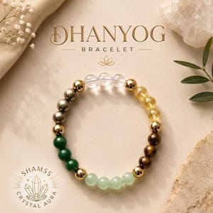 Dhan Yog Crystal Bracelet | Pyrite, Citrine, Jade, Tiger's Eye, Quartz (7 Inch)