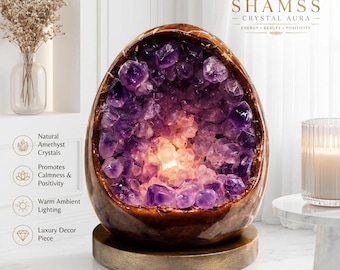 Handmade Amethyst Crystal Lamp, Natural Purple Night Light, Luxury Spiritual Decor | with stand