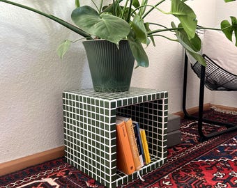Handmade Mosaic Tile Cube Table | Unique Side Table | 12 Colors