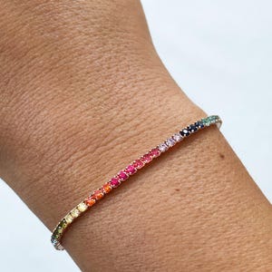 Colorful Tennis Bracelet,rainbow Tennis Bracelet, Dainty