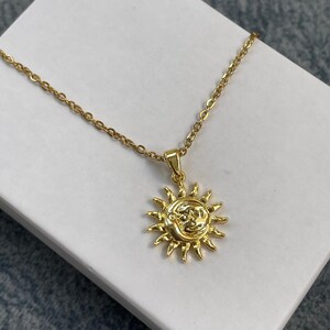 Celestial Sun and Moon Necklace, Stainless Steel Gold Chain, Sunburst Charm, Dainty Solar Pendant, Astrology Gift, Boho Jewelry