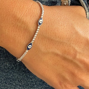 Turkish Evil Eye Bracelet for Protection, Evil Eye Bracelet, Ward off Negativity with Silver Evil Eye Bracelet Chic Evil Eye Jewelry