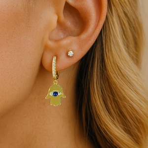 Evil Eye  Hoop Earrings, Hamsa Hand And Evil Eye Charm Earrings, Silver Fortune Hoop, Protective Jewelry,