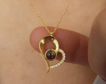 Sterling Silver Heart Projection Necklace: 100 Languages I Love You