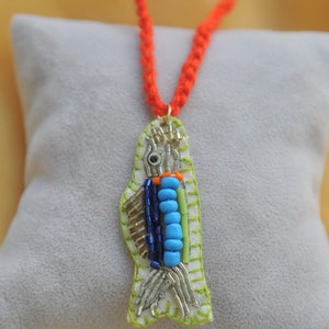 Fish necklace, beaded necklace, Summer Crochet Fish Pendant Necklace, Handcrafted Silver Closure, Cute Blue Necklace with Sardine fish,Surf