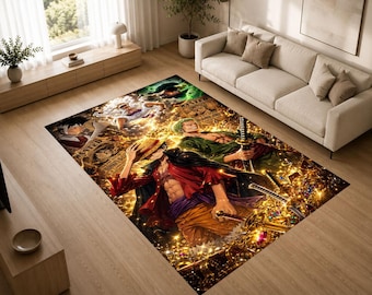 One Piece Luffy Zoro Anime Manga Area Rug, Straw Hat Crew Gaming Room Decor