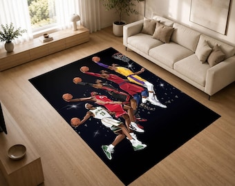 LeBron James Basketball Rug, Dunk Evolution Area Rug, Basketball Legend Carpet, Sports Fan Bedroom Decor Floor Mat