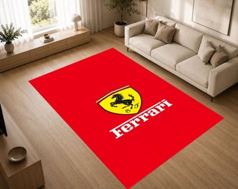 Ferrari Racing Rug, Custom Supercar Logo Area Rug, Luxury Motorsport Carpet, Formula Racing Fan Decor Floor Mat