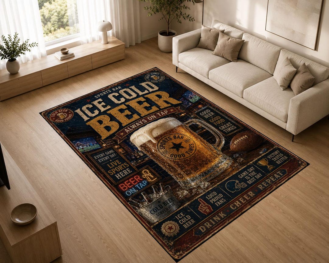 Custom Beer Rug Ice Cold Beer Sports Bar Rug, Game Day Lounge Carpet, Pub Decor Floor ...