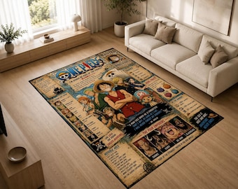 Pirate Adventure Legends Area Rug, Anime Inspired Treasure Quest Carpet, Fantasy Manga Style Decor Rug