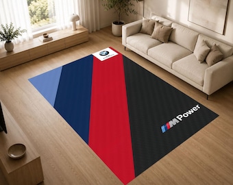 BMW M Power Motorsport Rug, Performance Car Decor, Racing Inspired Carpet
