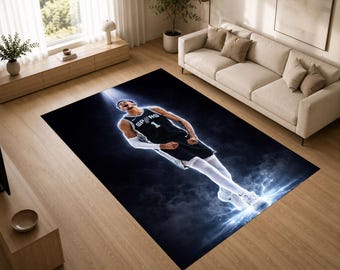 Victor Wembanyama Basketball Rug,  Superstar Area Rug, NBA Fan Room Decor Carpet, Sports Bedroom Floor Mat