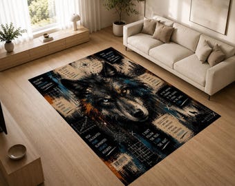 Shadow Wolf Rug, Wolf Mindset Area Rug, Alpha Wolf Decor Carpet, Motivational Animal Rug, Masculine Office Rug, Man Cave Rug