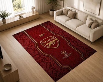 Arsenal FC Rug, Football Club Area Rug, Champions League Inspired Carpet, Soccer Fan Room Decor Floor Mat