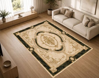 Elegant Hotel Collection Rug, Marble Gold Area Rug, Luxury Interior Carpet, Classic Mansion Floor Decor