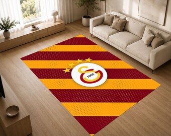 Galatasaray Rug, Football Fan Area Rug, Soccer Club Carpet, Sports Room Decor, Gift for Football Supporters