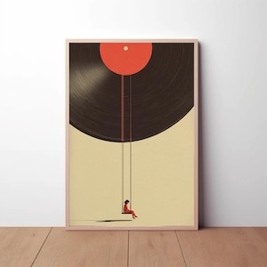 Konsttryck med vinylskiva – Minimalistisk musikväggkonst, djärv grafisk poster
