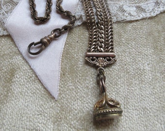 Antique Pocket Watch Chain with Wax Seal Watch Fob in Gold Fill