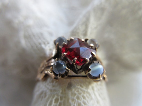 Antique Victorian 10K Moonstone and Paste Ring , … - image 2