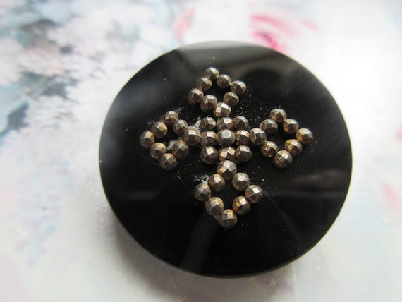 Antique Victorian Faceted Cut Steel on Black Broo… - image 1