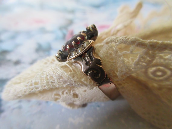 Victorian Antique 10K Seed Pearl and Paste Ring - image 8