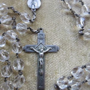 Vintage 800 Silver St. Francis of Assisi St. Clare Of Assisi Crystal Rosary