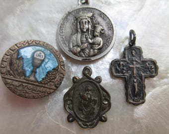 Vintage Group 4 Religious Medals , St. Christopher , Sterling Four Way Religious Medal