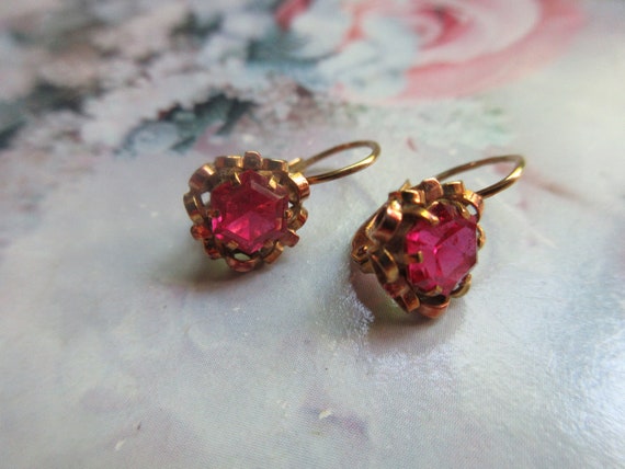 Older Vintage 10K Synthetic Stone Pierced Earrings - image 1