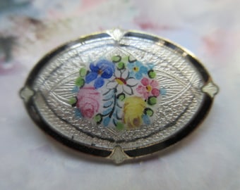 Vintage Guilloche Enameled Sterling Pin